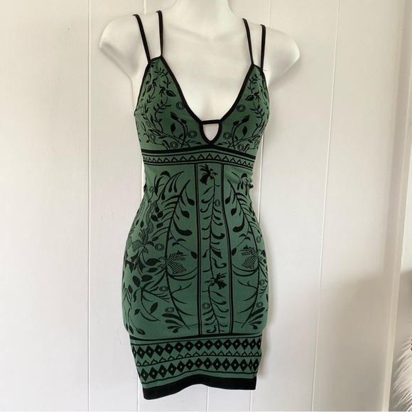 Free People Dresses & Skirts - Free People Intimately Bodycon Stretch Green Black Ribbed Dress Double Strap
